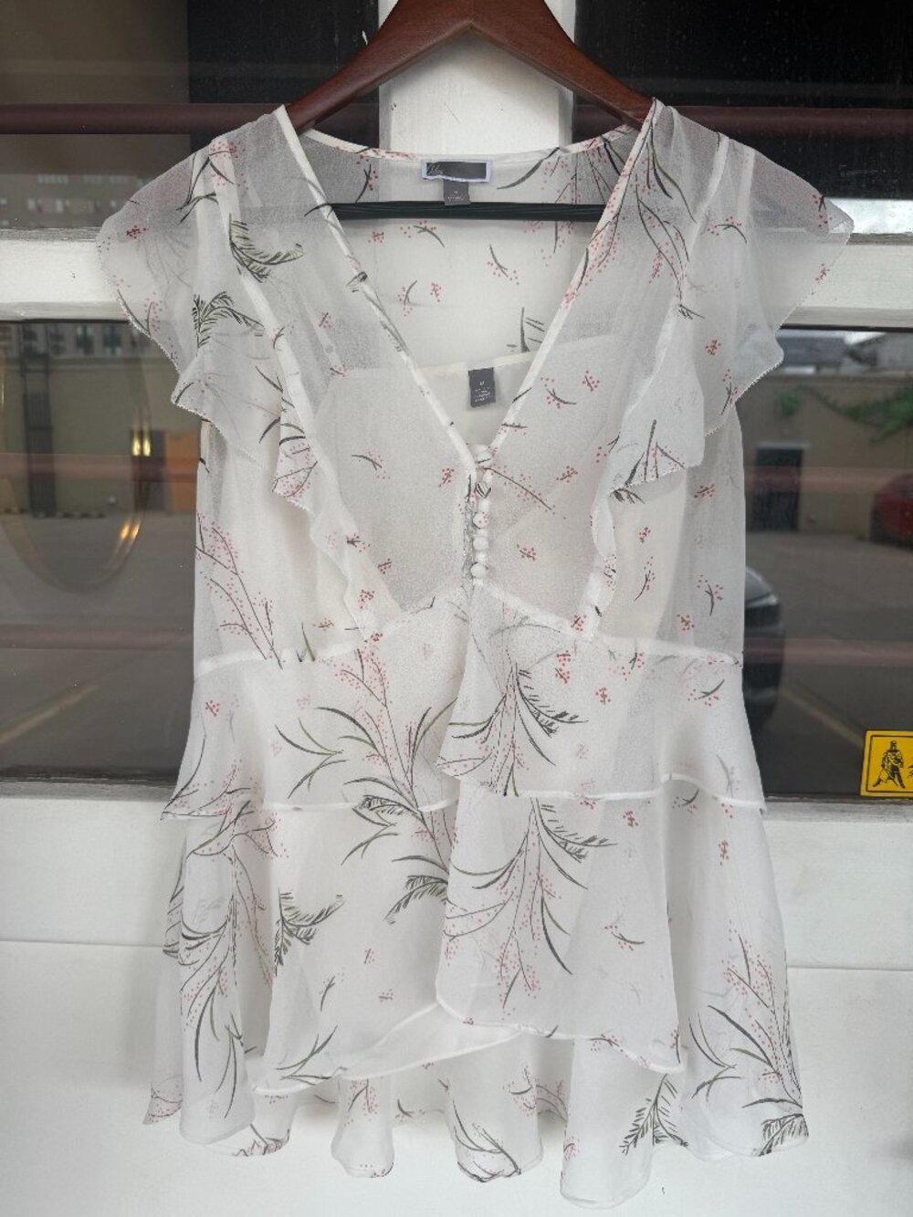 Chelsea28 Sheer White Floral Blouse